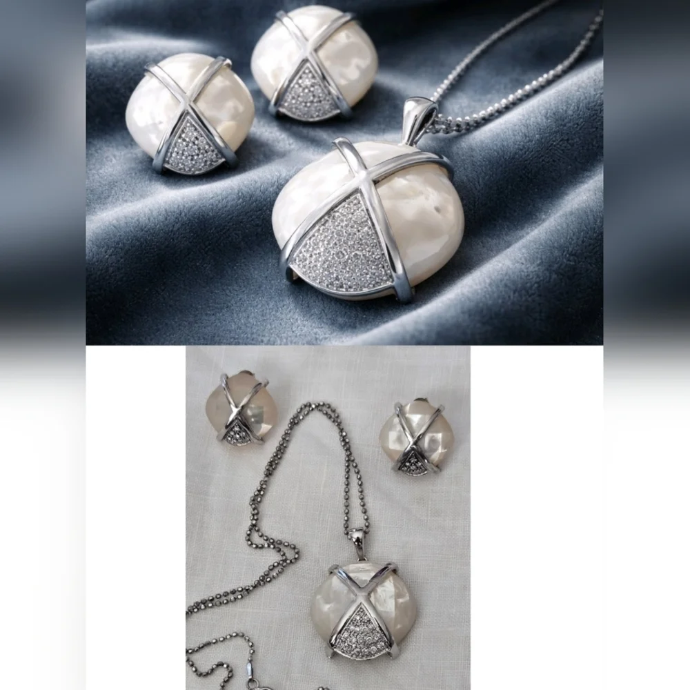 Earrings Neclace Set Mother Pearl 925 Sterling